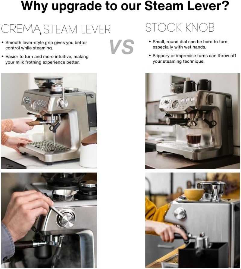 Crema Coffee Products Replacement Steam Lever for Breville Espresso Machines | Ergonomic Stainless Steel Design | Compatible with Barista Express, Infuser, Barista Pro | Easy Grip | Silver Finish - Image 4